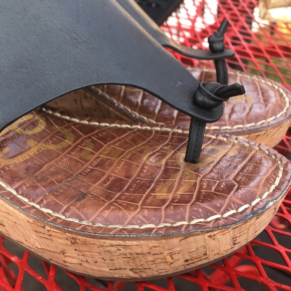 🚨B2G1 SAM EDELMAN Black Leather Thong Toe Platform Sandals - Picture 9 of 10